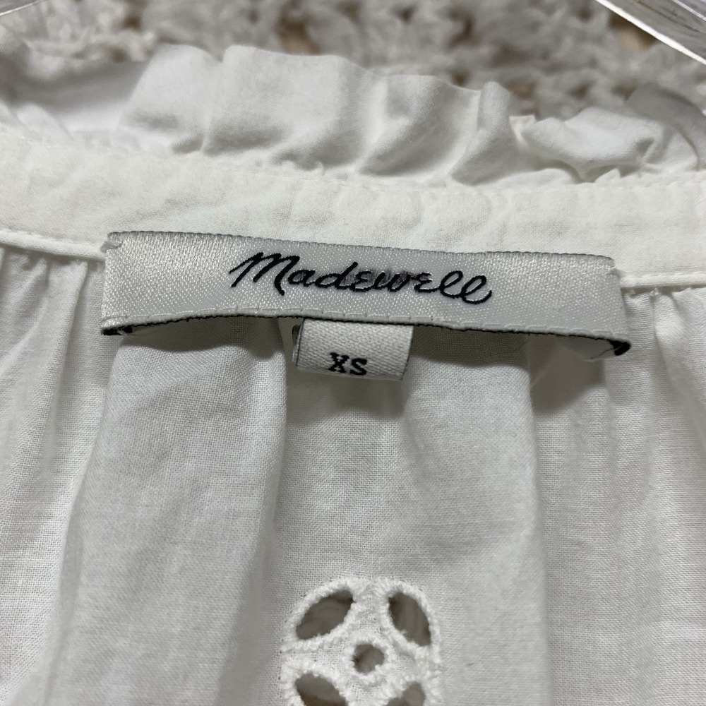 Madewell Eyelet Popover Blouse Top Shirt Women XS White Scalloped Blouse G1542 - Picture 3 of 10